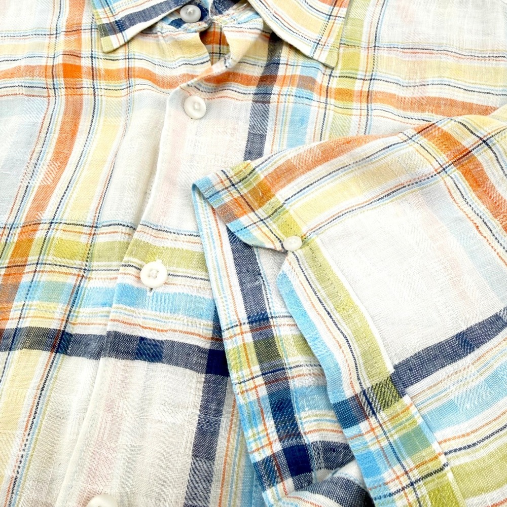 Cubavera Plaid 100% Linen Shirt Men XL Multicolor Short Sleeve Button Down Beach - Picture 7 of 11